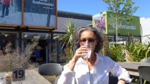 Taking a break in front of a Kathmandu (similar to MEC) container store