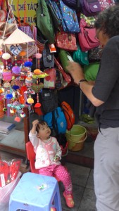 Bag store with sweet little girl