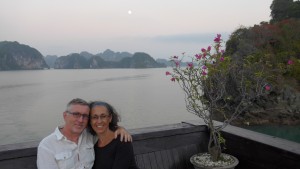 Sunset with full moon, HaLong Bay