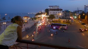 Night view outside our hotel, Phnom Penh