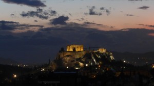 Acropolis at night from our 1st hotel room