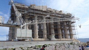 The Parthenon encased in scaffolding (amazing restoration going on)